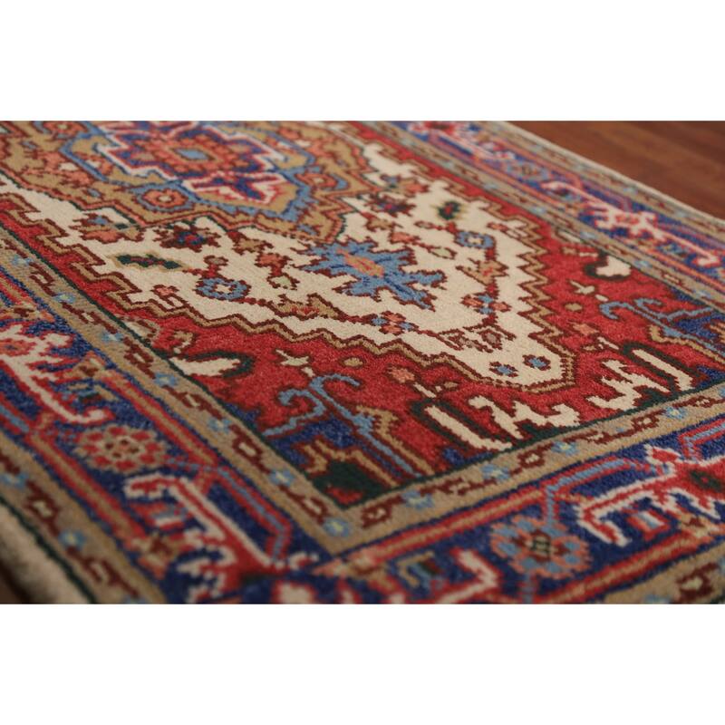 Geometric Heriz Serapi Indian Foyer Rug Handmade Wool Carpet - 3'0"x 4'11"