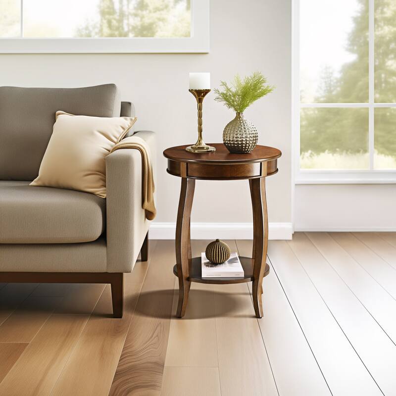 Charming Walnut Finish Accent Table with Open Shelf Storage