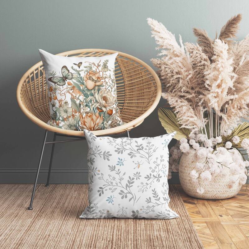 Garden Delights Faux Suede Reversible Throw Pillow White and Orange