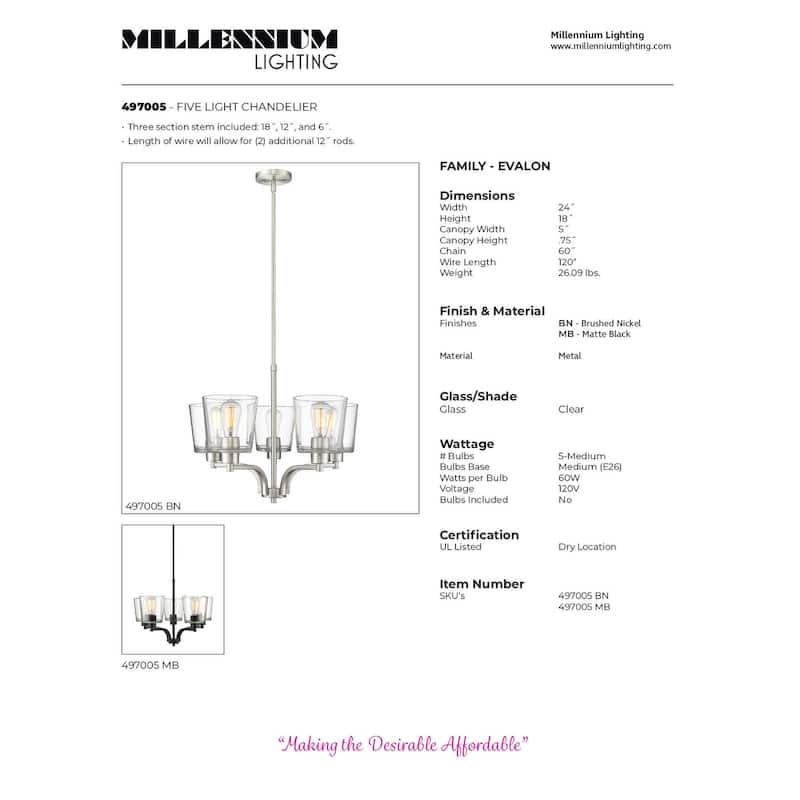 Millennium Lighting Evalon Chandelier with Clear Glass Shades
