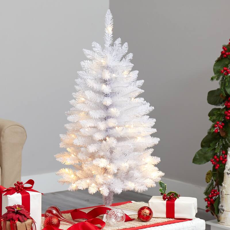 Pre-Lit Pine Artificial Christmas Tree - 3'- Warm White LED Lights - 3 Foot