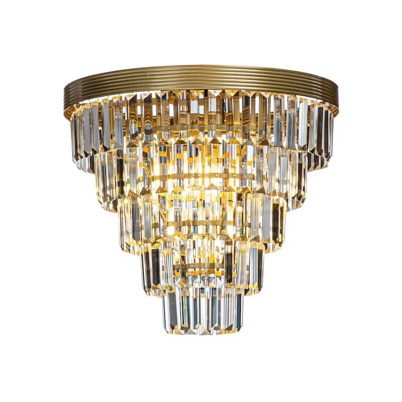 4-Light 16" Cone Shape 5-Tier Crystal Flush Mount Ceiling Light - W 15.9" - W 15.9" - Soft Gold