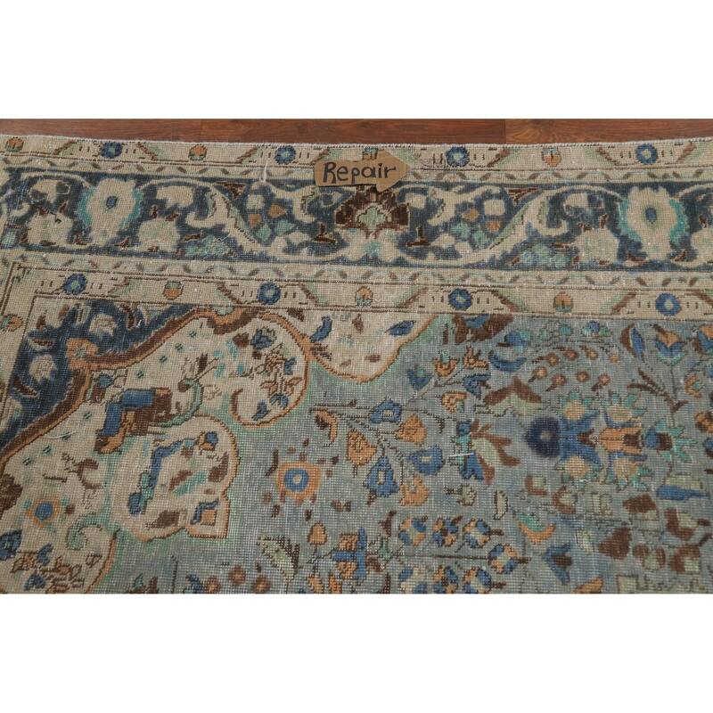Traditional Blue Tabriz Persian Vintage Area Rug Handmade Wool Carpet - 7'1" x 9'8"