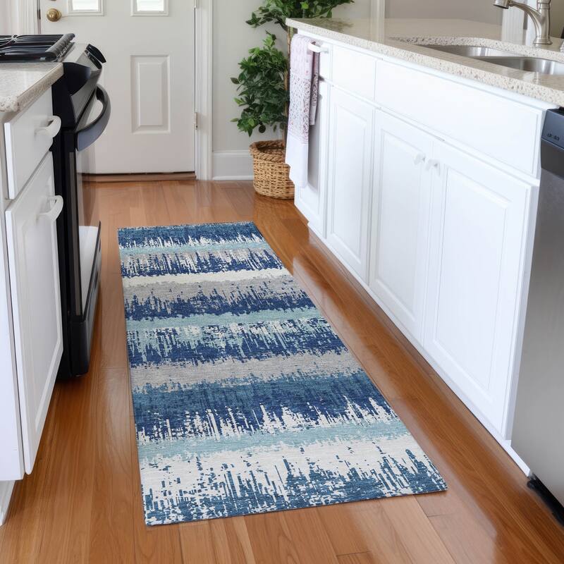 Premium Washable Super Soft Modern Ombre Stripe Mayfield Rug - Blue - 2'3" x 7'6"
