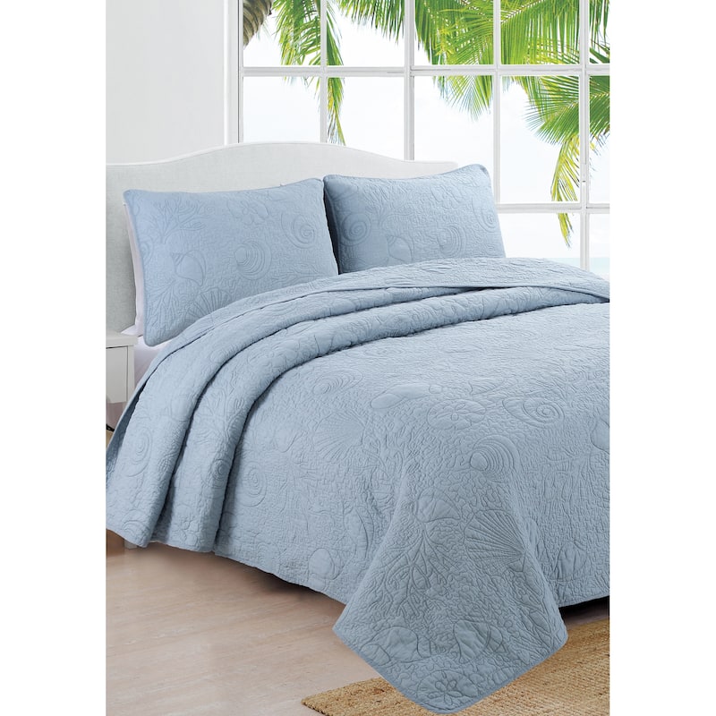 Estate Collection Seaside Cotton Quilt Set - Blue - Oversized Queen