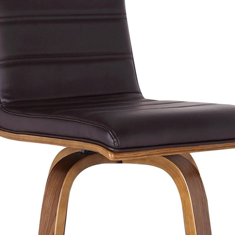 Modern Walnut Swivel Bar Stool with Faux Leather Seat and Low Back Brown Footrest Solid Wood Frame