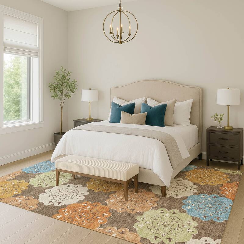 Machine Washable Indoor/ Outdoor Global Motif Chantille Rug