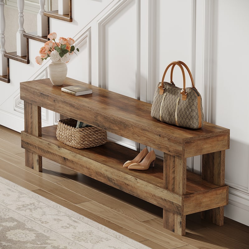 59-inch Entryway Shoe Bench with 2-tier Storage Shelf