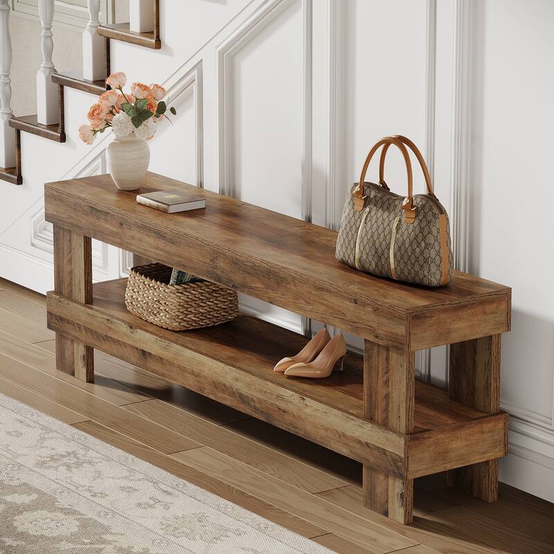 59-inch Long Wooden Shoe Bench for Entryway