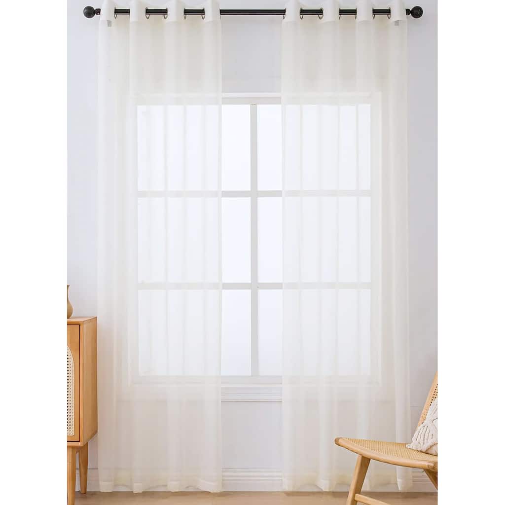 84" Inches Long - 2 Panels - Beige Sheer Window Grommet Curtain Set - 55" x 84"