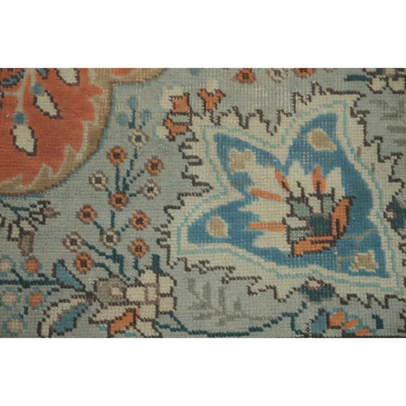 Hand Knotted Oriental 100% Wool Carpet Traditional Floral Oranges & Rust Tabriz Area Rug - 9' 11'' X 6' 6''