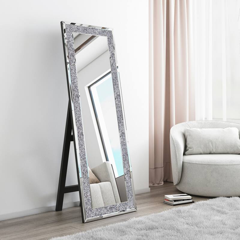 Rectangle Glass Mirror Accent Diamond Full Length Floor Mirror
