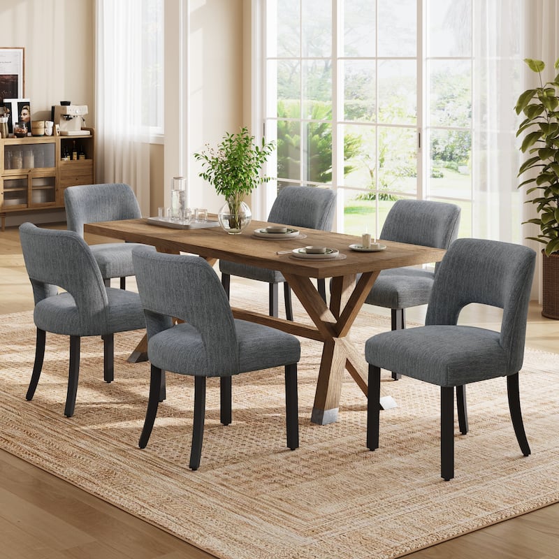 Set of 2/4/6 Modern Fabric Upholstered Dining Room Chair Kitchen Chairs with Wood legs - Set of 6 - Grey/Cappuccino