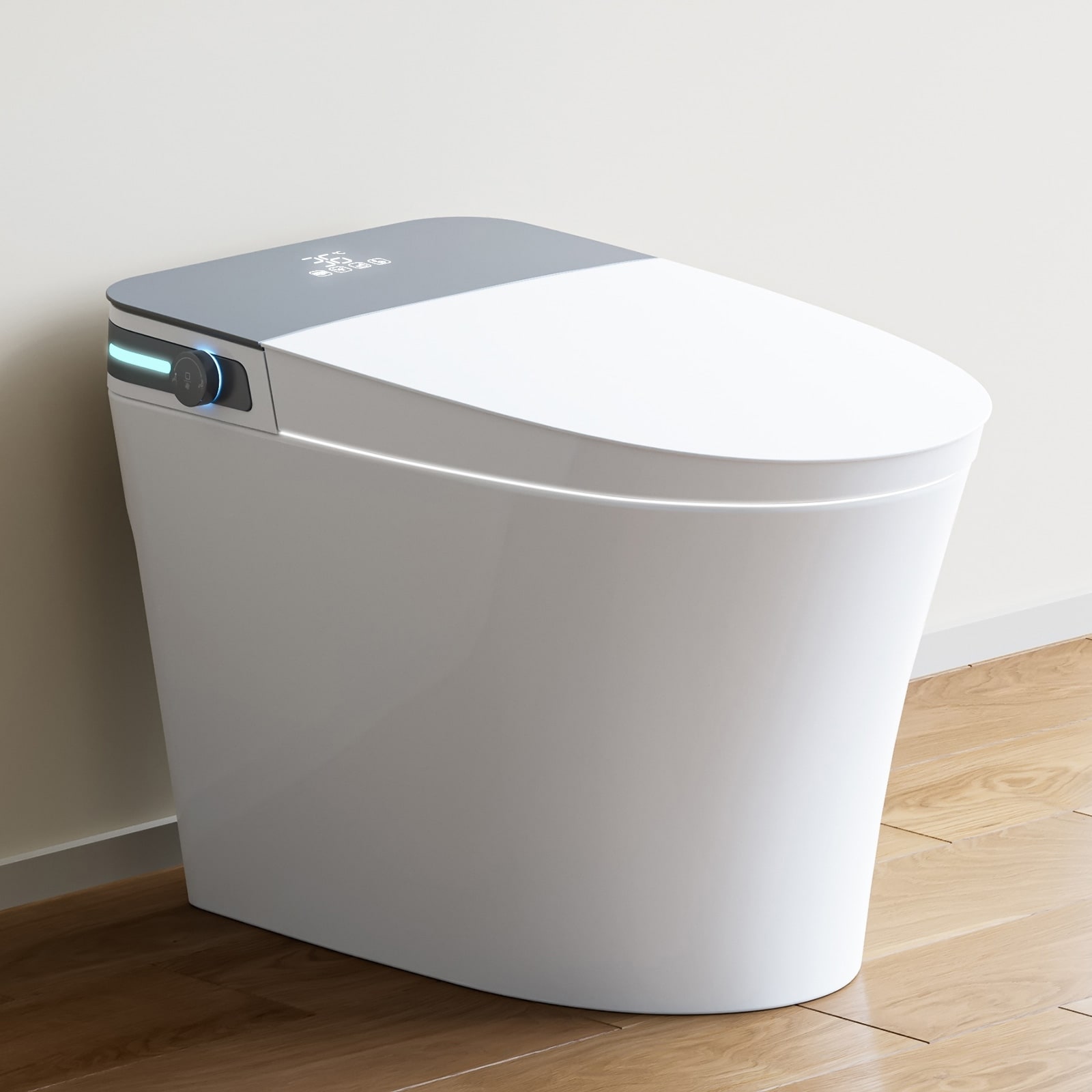 HOROW 10 Inch Rough In Tankless Elongated Smart Bidet Toilet 1.27 GPF White with Auto Open Close Foot Sensor and Ambient Light