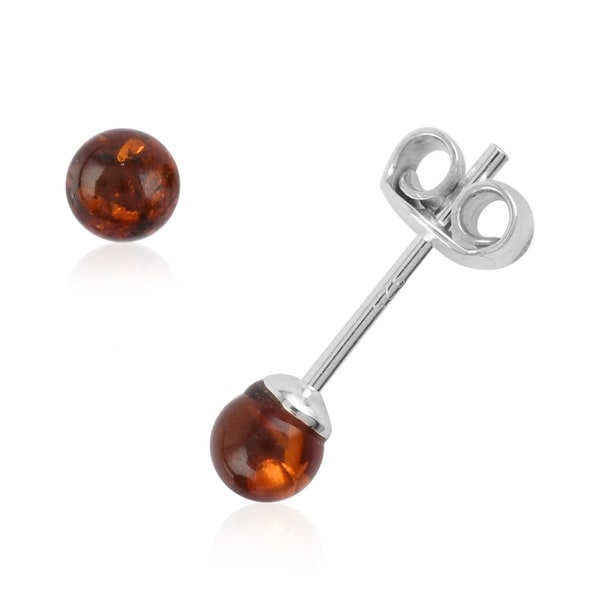 925 Sterling Silver Golden Brown Amber Ball Solitaire Stud Earrings. Opens flyout.