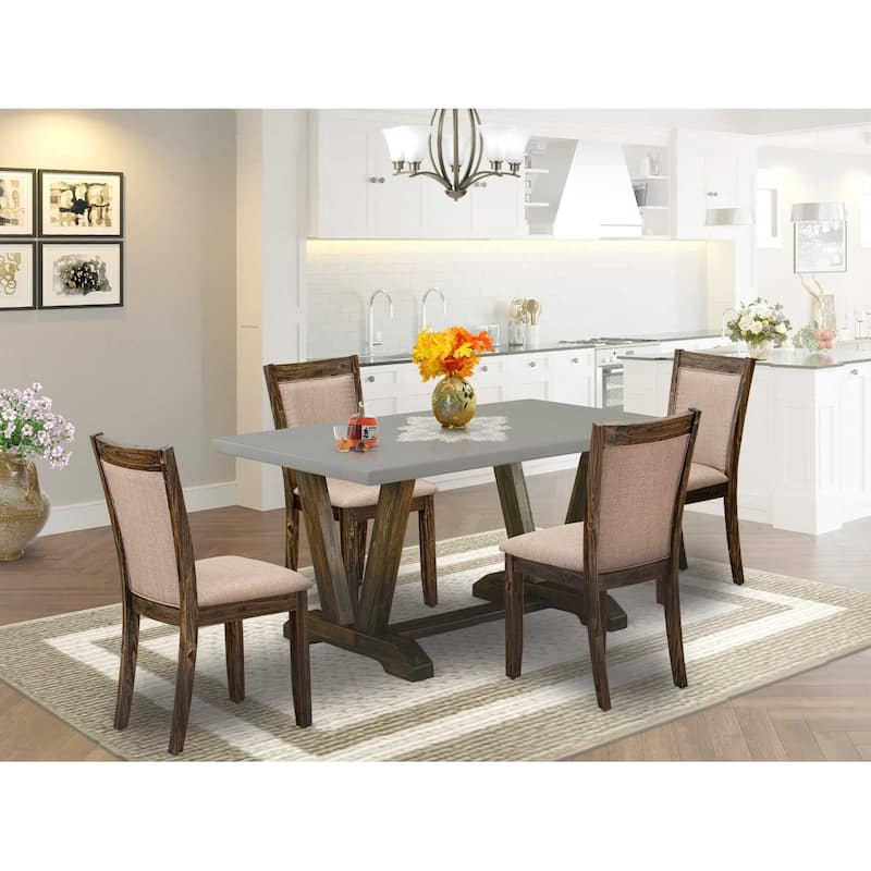 HomeStock 5-Piece Distressed Jacobean Finish Solid Wood Top Dining table with 4-Chairs