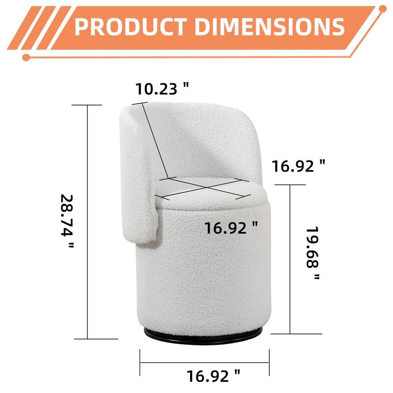 Stylish Upholstered Barrel Chair: 360°Swivel Vanity Stool for Bedroom & Dining Chair, Built-in Storage, Soft Padded Accent Seat