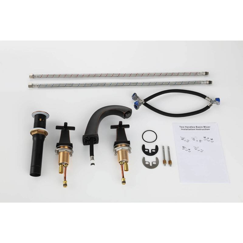 YASINU Cross Handles Widespread 8 Inch Bathroom Faucet With Drain