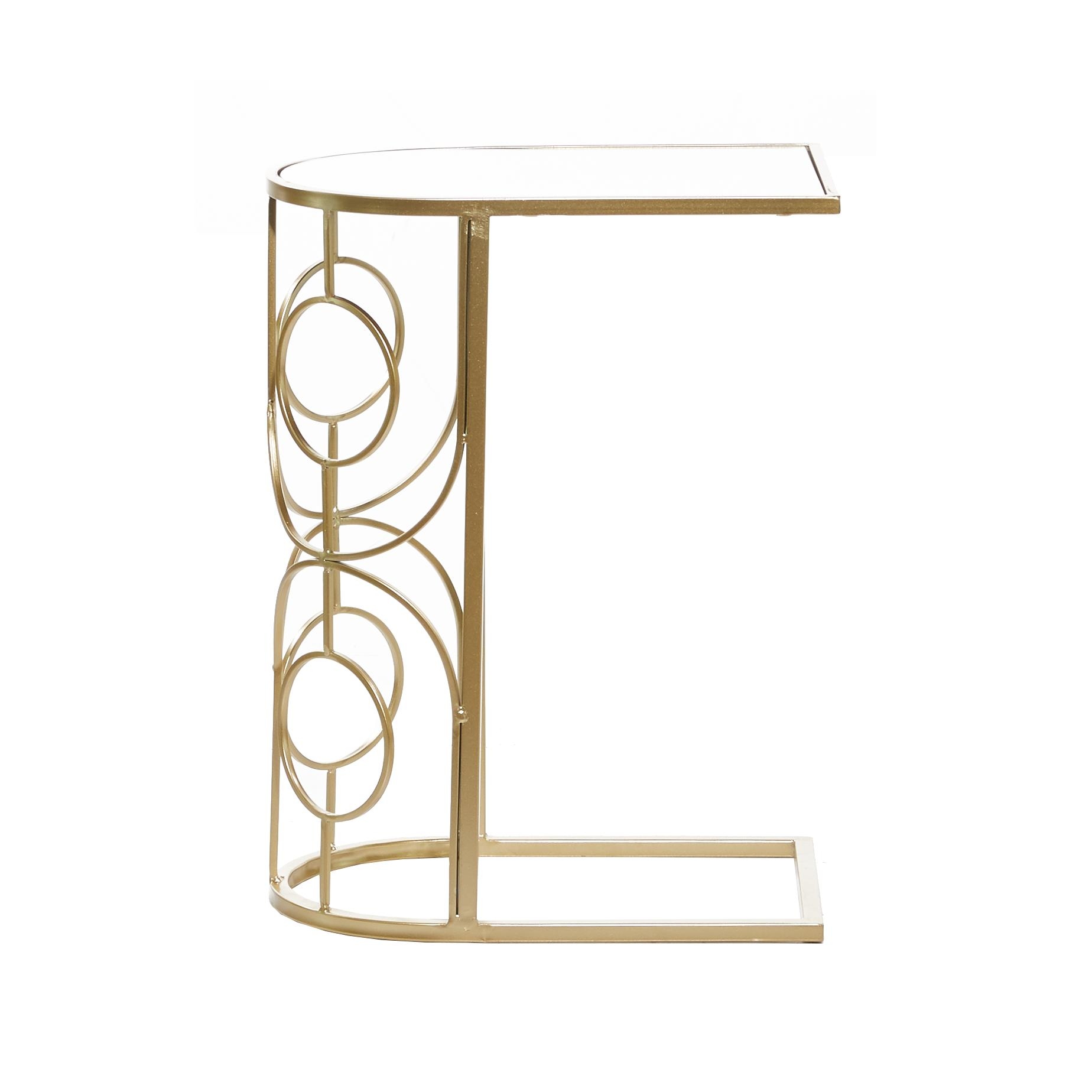 Gold Metal Geometric Side End Accent Table with Mirrored Glass Top