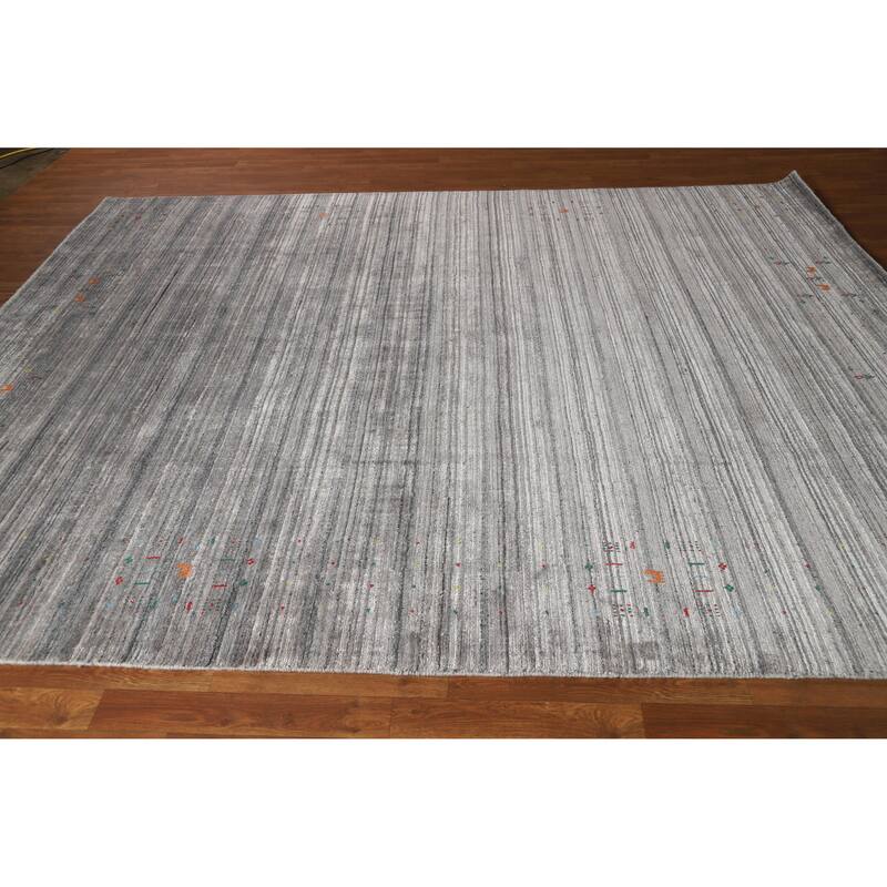 Hand Knotted Oriental 100% Wool Carpet Tribal Tribal Greys & Charcoal Gabbeh Area Rug - 9' 11'' X 7' 11''