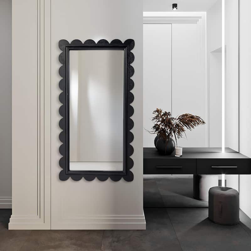 Glitzhome 42.5"H Modern Black Wood Frame Wavy Rectangle Wall Mirror - 22.75"L x 42.5"H