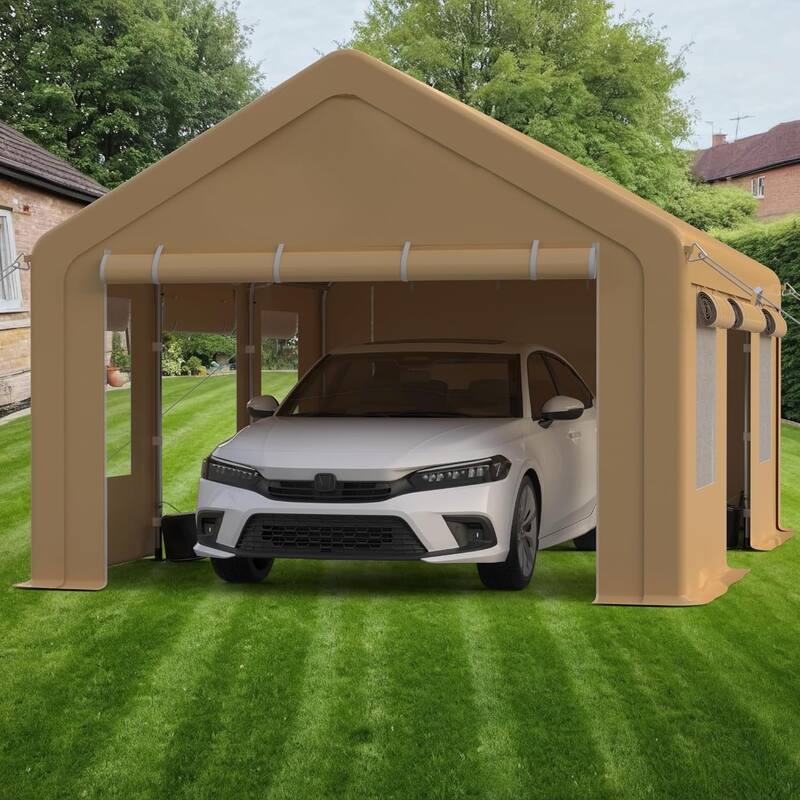 12x20ft Carport Heavy Duty, Portable Garage with 4 Doors + 4 Window, Upgraded Carport - Yellow