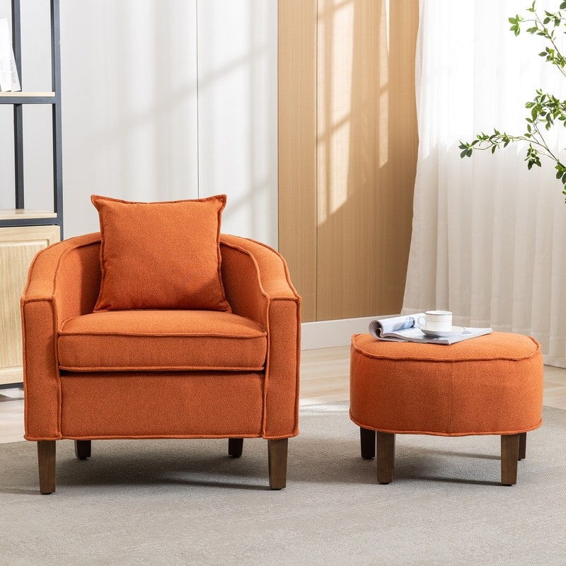 SEYNAR Mid Century Modern Barrel Chair Upholstered Club Accent Chair with Ottoman