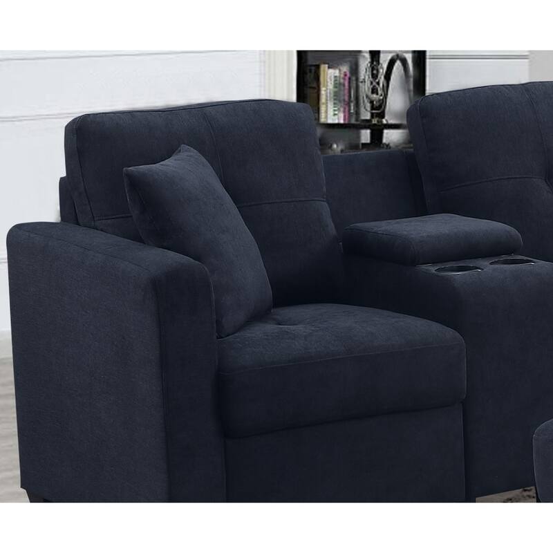 Sectional Sofa, Dark Blue Velvet, 127x93x35 inches, 313 lbs, w/Microfiber, Cup Holders, Solid Wood Frame