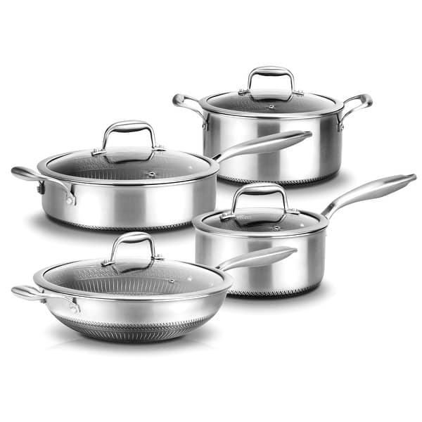  Stainless Steel Pots and Pans Set, 7-Piece Kitchen Cookware Sets  with Glass Lids, Stay-Cool Handle, Oven Safe, Works with Induction/Electric  and Gas Cooktops, Dishwasher : CDs & Vinyl