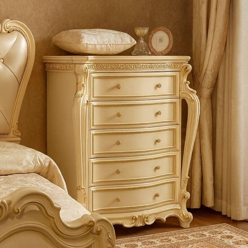 Antique Pearl & Cherry Oak Five Drawer Chest