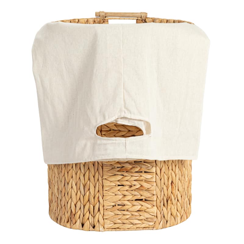Household Essentials Handwoven Water Hyacinth Hamper Set with Cotton Lining, Set of 2 - 16.3"L x 12.9"W x 22.0"H