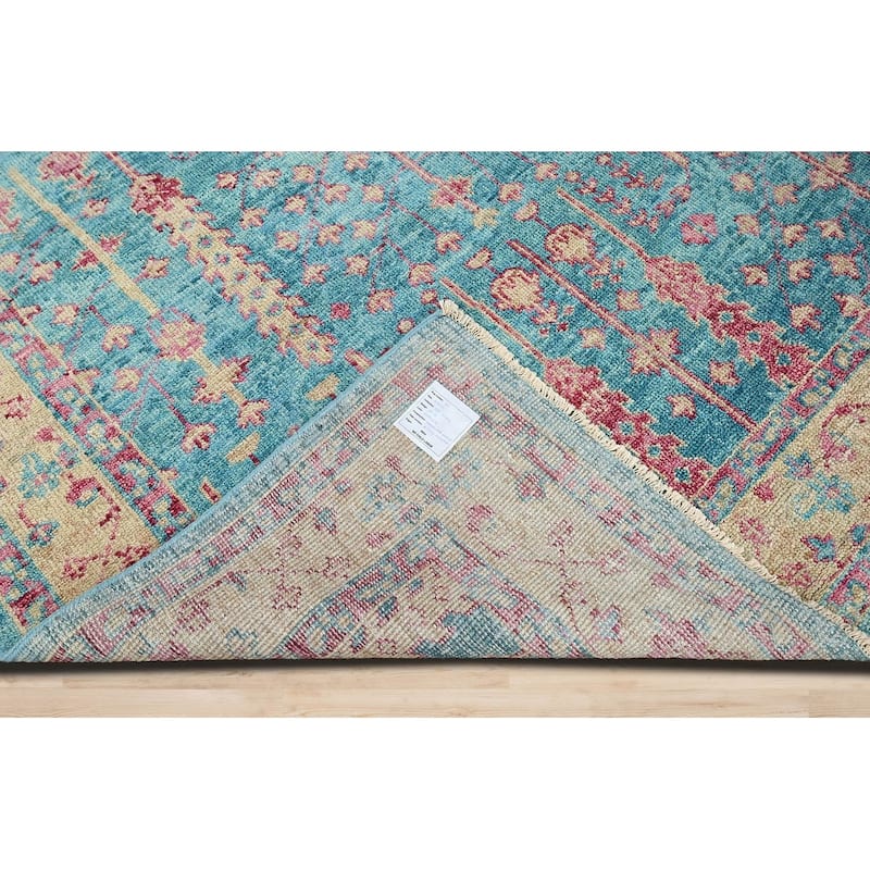 Hand Knotted Turkish Oushak Turquoise Arts & Crafts Wool Area Rug