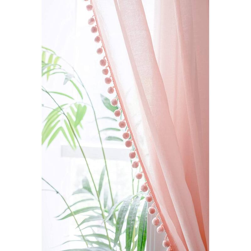 DriftAway Laura Pom Pom Sheer Window Curtain Panel Pair