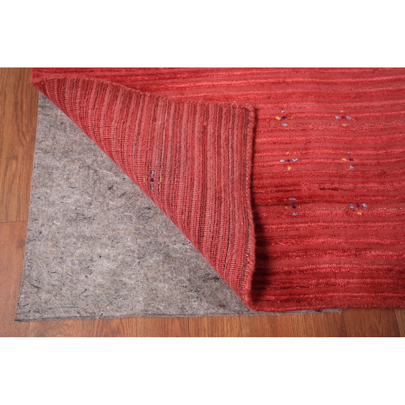 Striped Tribal Gabbeh Indian Area Rug Silk Carpet - 9'1" X 11'5"