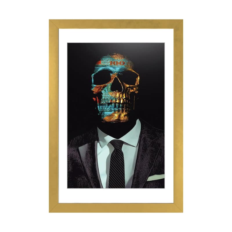 iCanvas "Suited Skull" by Jesse Johnson - Gold - 32x24x1