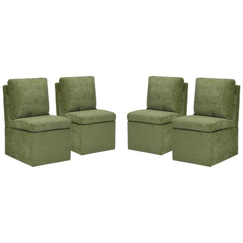 Stansberry Chenille Upholstered Dining Chair with Lift-Top Seat Storage and Caster Wheels (Set of 4) - Olive Green