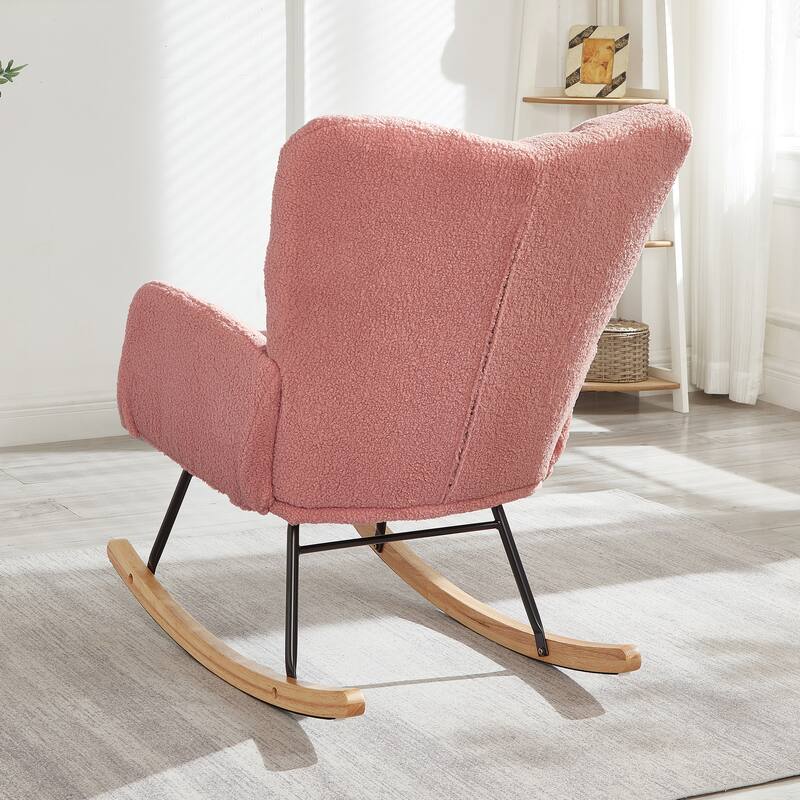 Reading Chair Rocking Chair with Wood Legs, Rustic Side Chair Office Chair Coffee Chair Pink Accent Chair