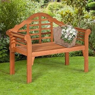 Costway 49'' Outdoor Folding Bench Eucalyptus Wood Backrest Armrest