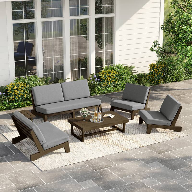 Casual Large Teak Outdoor Patio Conversation Set