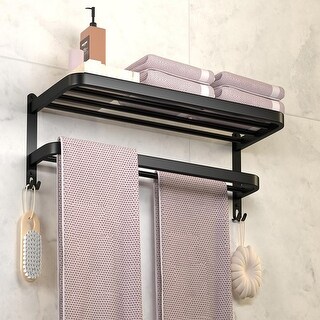 Bathroom Towel Rack Towel Shelf with Double Towel Bars,with Hooks ...