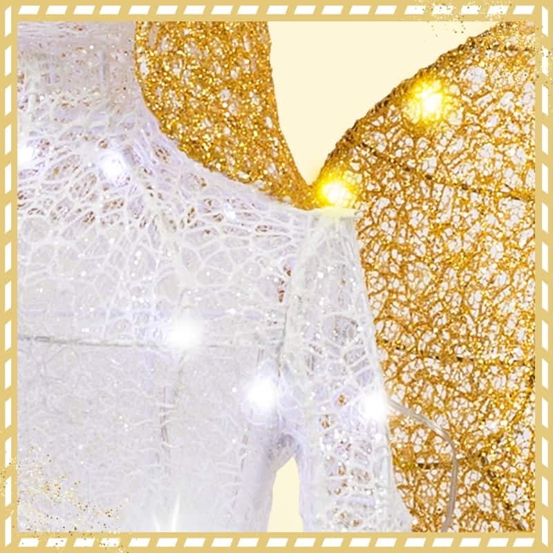 Golden Wing Angel Christmas Decoration With Light - White
