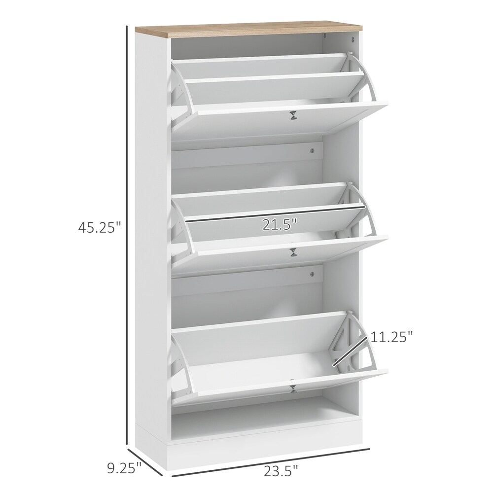 Narrow Shoe Storage Cabinet with 3 Flip Drawers and Adjustable