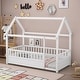 preview thumbnail 15 of 42, Pine Wood Floor Bed with House Roof Frame, Fence Guardrails for Kids, Boys and Girls