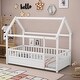 preview thumbnail 1 of 34, Twin/Full Size Floor Bed Wooden House-shaped Bed Frame with Fence&Roof White - Twin