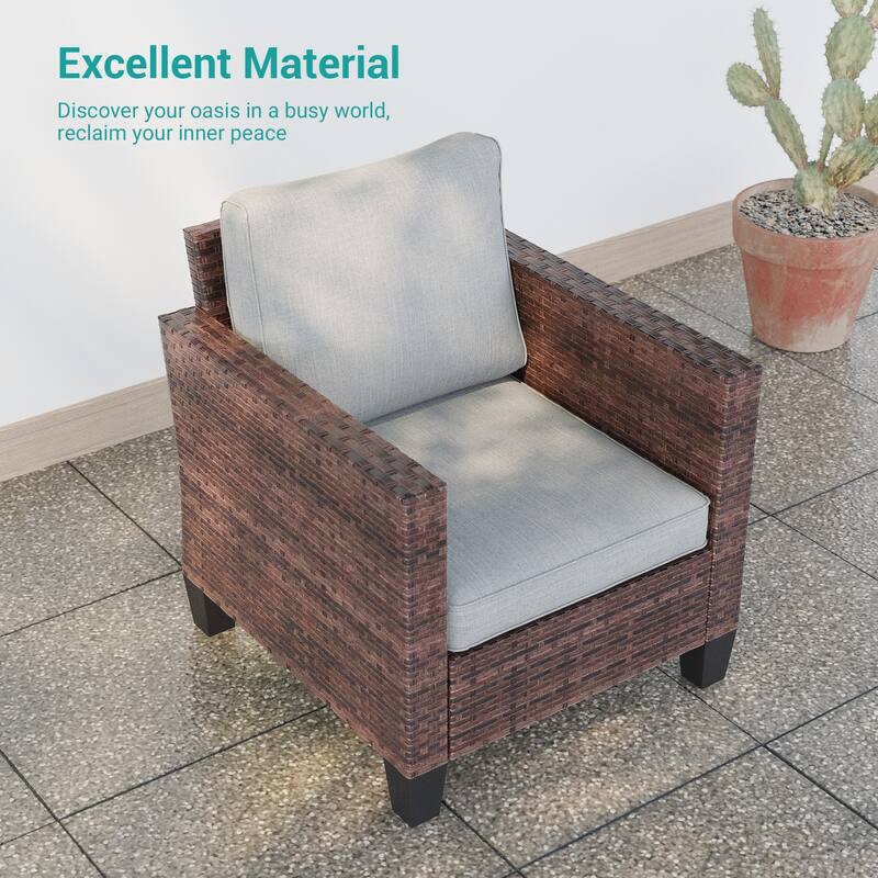 BONOSUKI 6Pcs Patio Swivel Rocking Sofa Set Brown Rattan w/Side Table