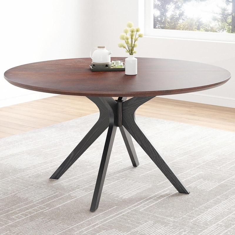 47.2" Solid Wood Round Dining Table - Kitchen Table for 4-6 with Intersecting Pedestal Base