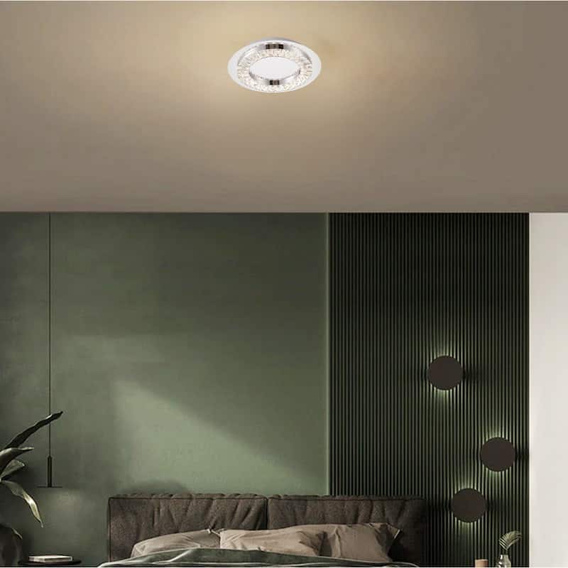 LED Chrome Flush Mount With Clear Crystal Accents - 14.9