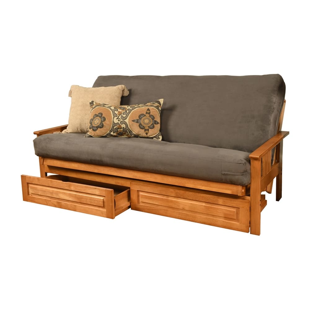 Somette Monterey Sofa in Butternut Finish with Storage and Removable Suede Mattress Cover