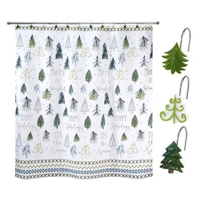 Avanti Christmas Trees Shower Curtain & Shower Hook Set - Multicolor