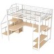preview thumbnail 9 of 13, White Full Loft Bed with Storage Staircase & Small Wardrobe,Metal Loft Bed Frame w/Built-in Desk & Shelves for Kids Teens Adults